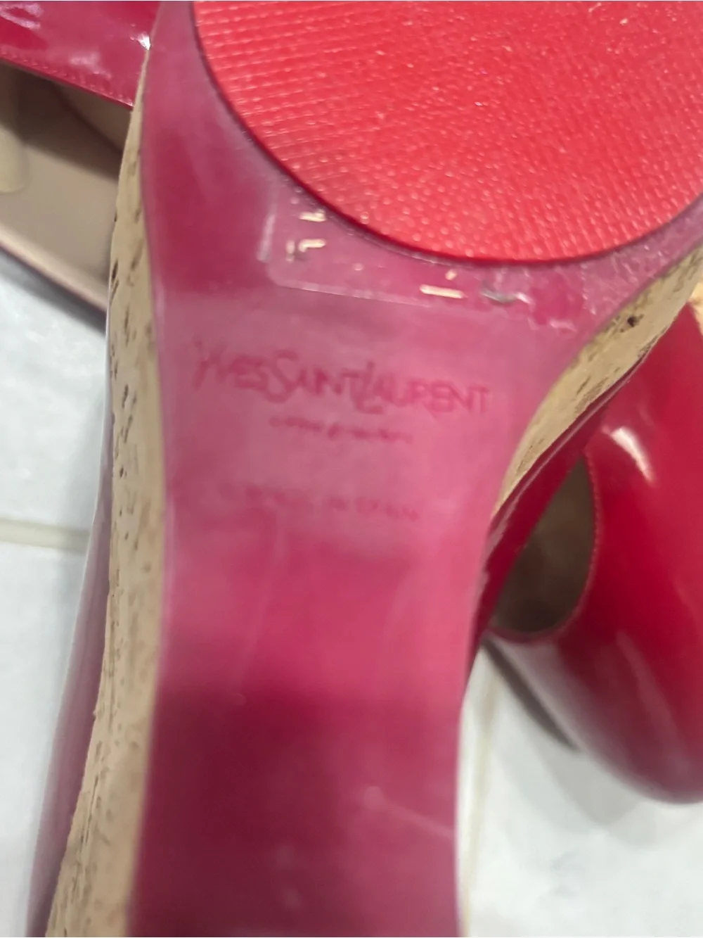 Yves Saint Laurent Burgundy Patent Leather Round-Toe Pumps